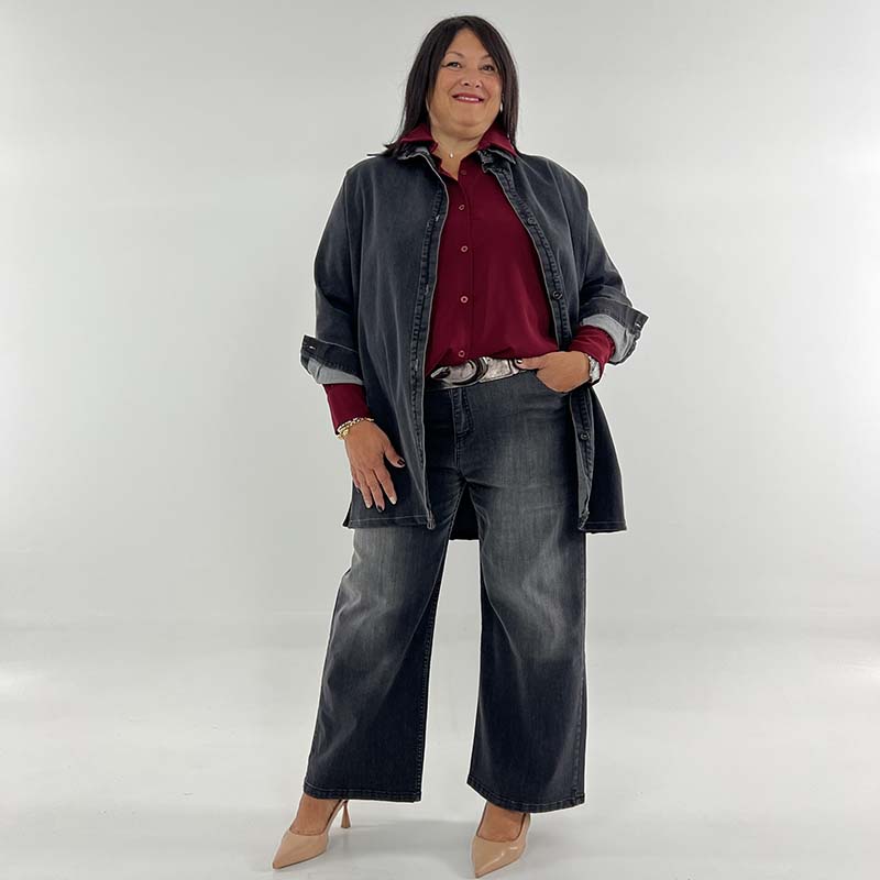 Maxi camicia/blazer in jeans nero Koiba