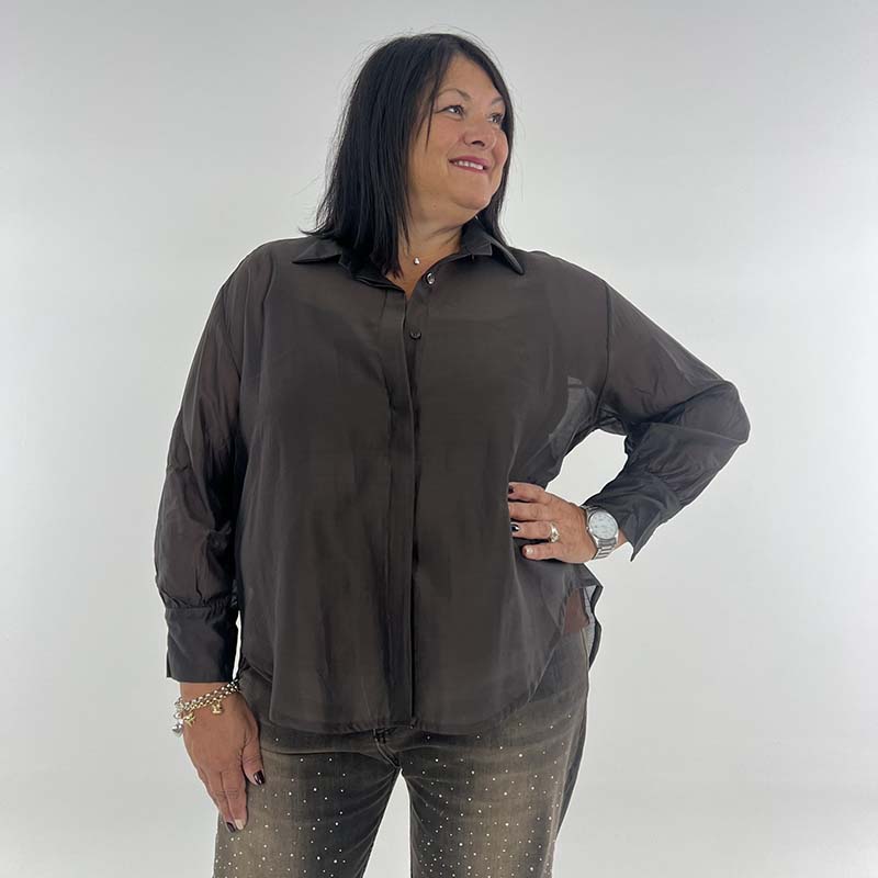 Camicia curvy tinta unita in tencel