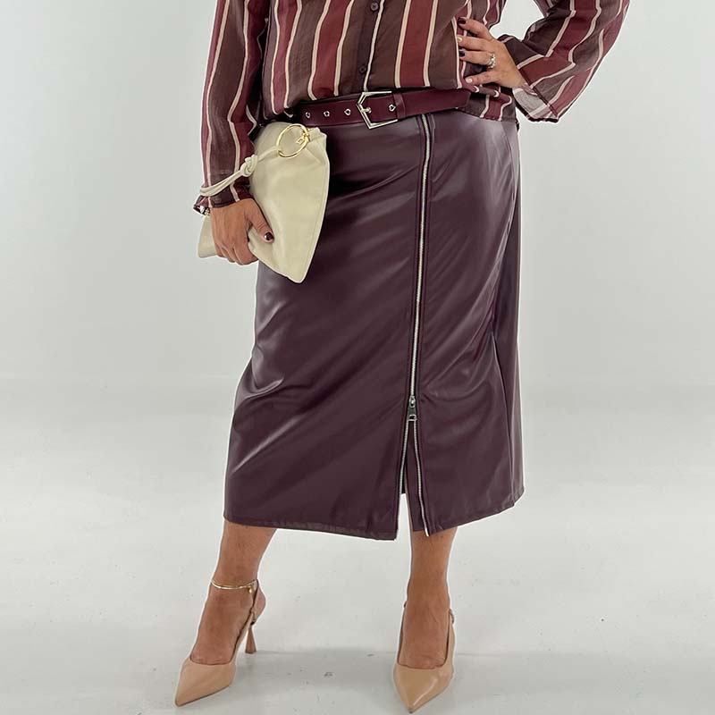 Gonna curvy in ecopelle con zip